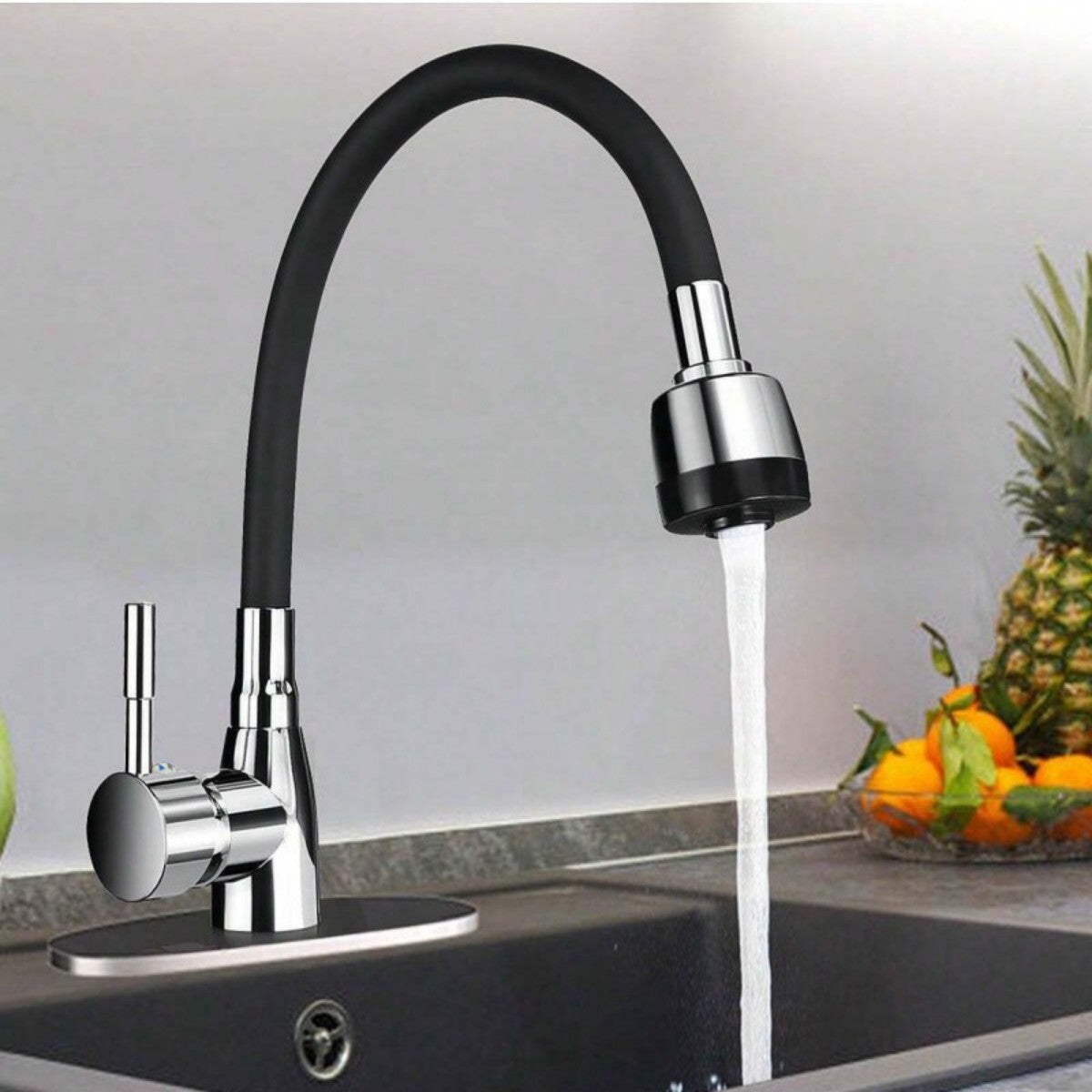 Premium Flexible Kitchen Faucet – Sleek Black & Chrome Design
